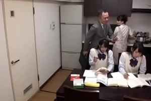 Japanese father fuck his legal age teenager daughters