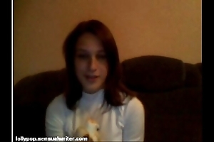 Russian legal age teenager sucks banana superior to before webcam, softcore